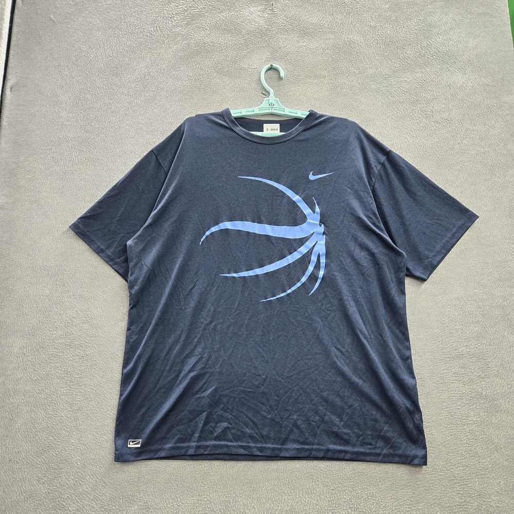 Nike Men Shirt XL Navy Blue Graphic Basketball Activewear Logo Short Sleeve Y2K